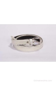 Victoria Secret Women Casual White Genuine Leather Belt(White, silver)